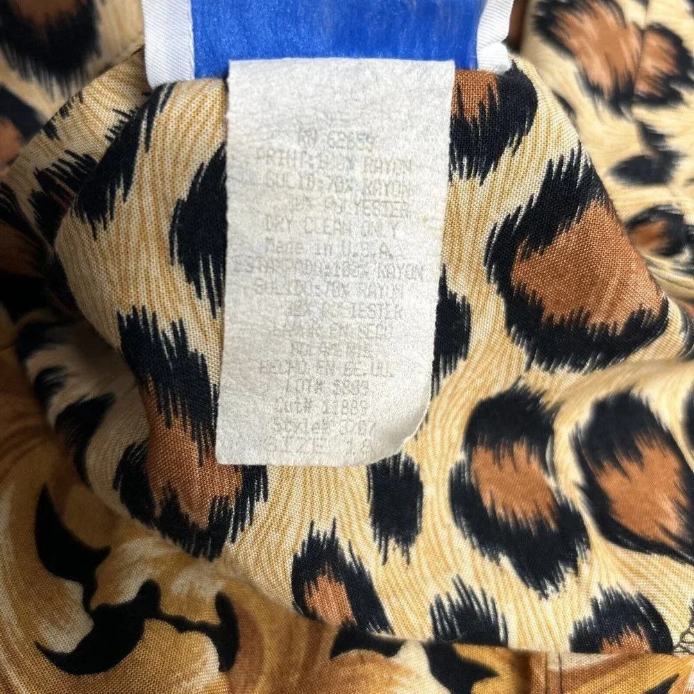 VTG Periwinkle Cheetah Print Shoulder Pad Open Front Long Sleeve Cardigan USA 18